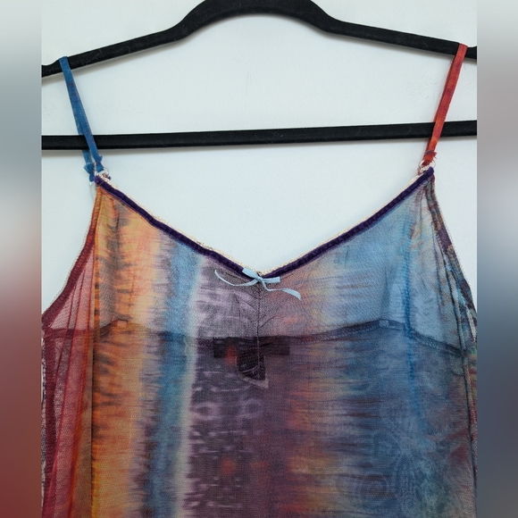Vintage Express Rainbow Sheer Mesh Raw Hem Bow Detail Adjustable Cami Lace Trim - Picture 3 of 15